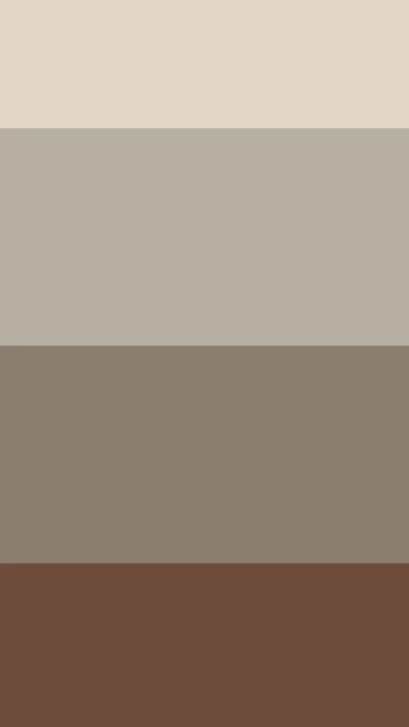 A minimalist color palette chart featuring four horizontal color swatches stacked vertically. The palette displays an elegant range of earthy, nature-inspired neutral tones: a light cream at the top, followed by a warm greige, a deep taupe in the middle, and a rich, grounded burnt umber brown at the bottom.